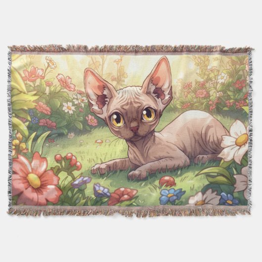 “Cozy Garden Sphynx" Cute Sphynx Cat Decke (Vorderseite)