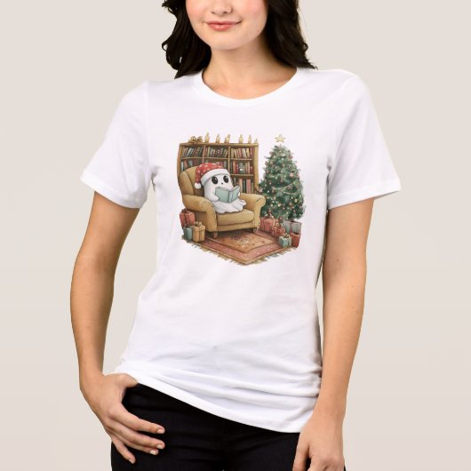 Cozy Ghost Reading Christmas Cute Holiday Gift Tri-Blend Shirt (Vorderseite)