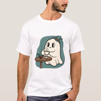 Cozy Ghost Tea Time – Cute Spooky Halloween T-Shirt