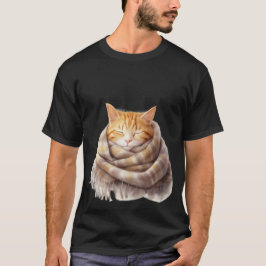 Cozy Ginger Cat Snuggled in Warm Scarf Art ✨🐾🧣 T-Shirt