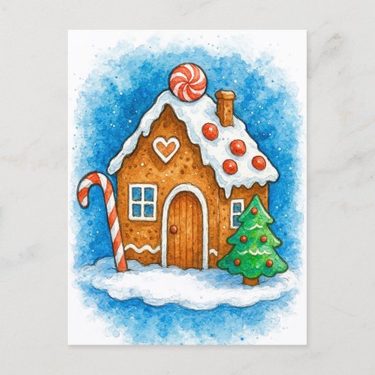 Cozy Gingerbread House Christmas Postcard Feiertagspostkarte (Vorderseite)
