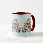 Cozy Gingerbread House Holiday Illustration Blue Tasse (VorderseiteRechts)