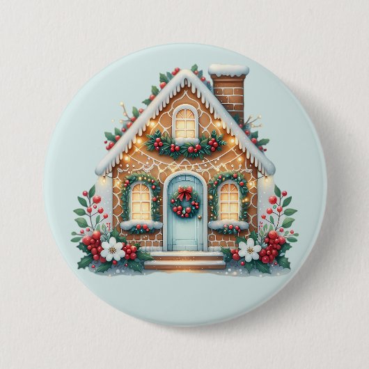 Cozy Gingerbread House Holiday Illustration Button (Vorderseite)