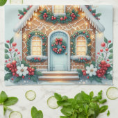 Cozy Gingerbread House Holiday Illustration Geschirrtuch (Gefaltet)