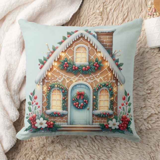 Cozy Gingerbread House Holiday Illustration Kissen (Decke)