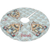 Cozy Gingerbread House Holiday Illustration Polyester Weihnachtsbaumdecke (Schrägansicht)