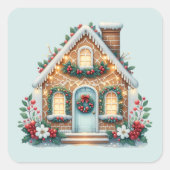 Cozy Gingerbread House Holiday Illustration Quadratischer Aufkleber (Vorderseite)