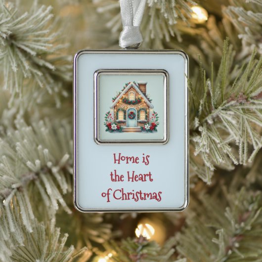 Cozy Gingerbread House Holiday Illustration Rahmen-Ornament Silber (Baum)