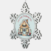 Cozy Gingerbread House Holiday Illustration Schneeflocken Zinn-Ornament (Rechts)