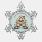 Cozy Gingerbread House Holiday Illustration Schneeflocken Zinn-Ornament (Vorderseite)