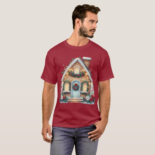 Cozy Gingerbread House Holiday Illustration T-Shirt (Vorne ganz)