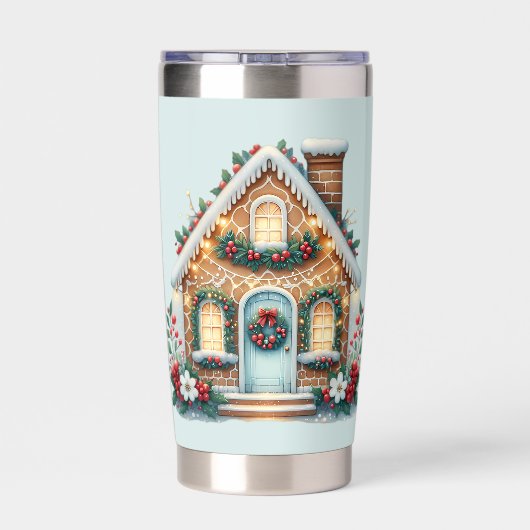Cozy Gingerbread House Holiday Illustration Thermobecher (Rückseite)