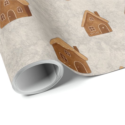 Cozy Gingerbread Houses Pattern Wrapping Paper Geschenkpapier (Rolleneckpunkt)