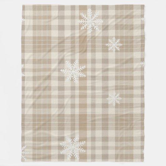 Cozy Gingham Snowflake Blanket – Beige & Taupe Fleecedecke (Vorderseite)