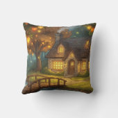 Cozy Glowing Cottage Forest Throw Pillow Kissen (Rückseite)
