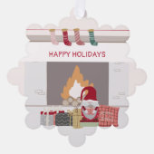 Cozy Gnome Fireplace Photo Ornament Karte (Vorderseite)