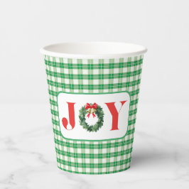 Cozy Green Plaid Christmas Joy Pappbecher