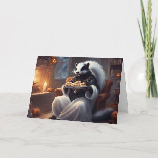 Cozy Halloween at Mr. Skunks house greeting Karte (Vorderseite)