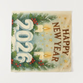cozy happy new year 2026 party backdrop wandteppich (Vorderseite (Horizontal))