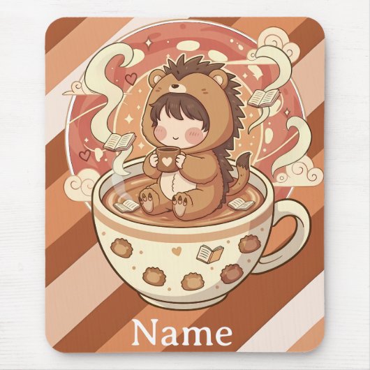 Cozy Hedgehog Coffee Desk Mouse Pad Mousepad (Vorne)