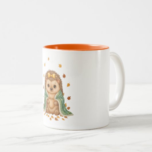 Cozy Hedgehog Fall | Autumn Hedgehog with Scarf &  Zweifarbige Tasse (VorderseiteRechts)