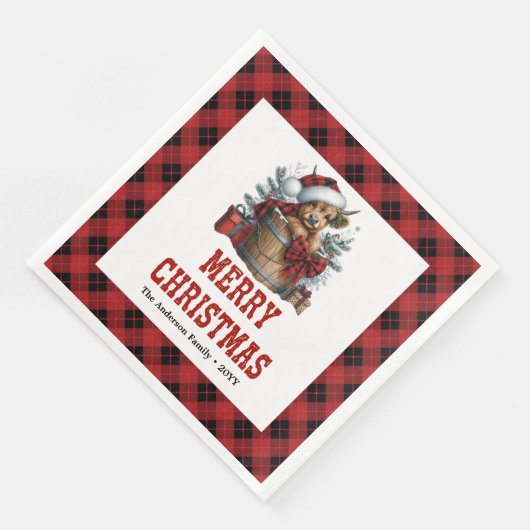Cozy highland cow holiday napkins red black plaid  serviette (Ecke)