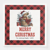 Cozy highland cow holiday napkins red black plaid serviette (Vorderseite)