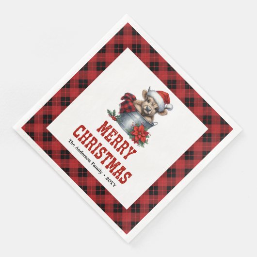 Cozy highland cow red black tartan holiday napkins serviette (Ecke)