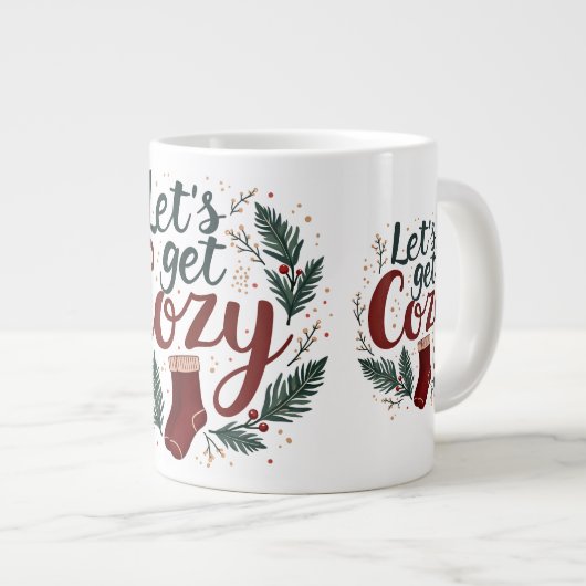 Cozy Holiday Pine Berry Lettering Jumbo-Tasse (Vorderseite Rechts)