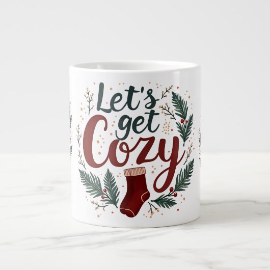 Cozy Holiday Pine Berry Lettering Jumbo-Tasse (Vorderseite)