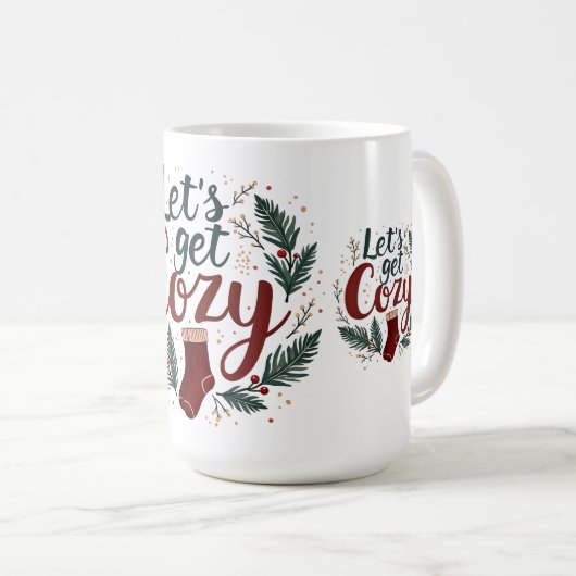 Cozy Holiday Pine Berry Lettering Kaffeetasse (VorderseiteRechts)
