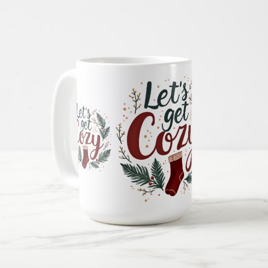 Cozy Holiday Pine Berry Lettering Kaffeetasse (Vorderseite Links)