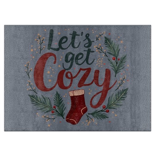 Cozy Holiday Pine Berry Lettering Schneidebrett (Vorderseite)