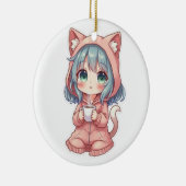 Cozy Kawaii Anime Mädchen mit Katzenpullover – Hei Keramik Ornament (Rechts)