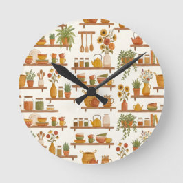 Cozy Kitchen Shelfie Watercolor Timepiece Runde Wanduhr