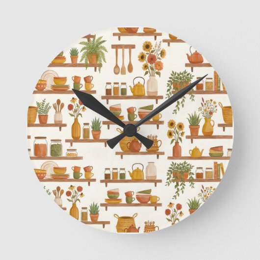 Cozy Kitchen Shelfie Watercolor Timepiece Runde Wanduhr (Vorderseite)