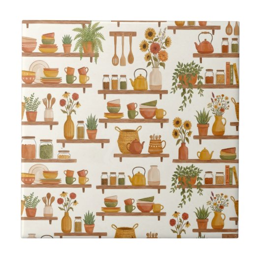 Cozy Kitchen Shelfie Watercolor Wall Accent Fliese (Vorderseite)