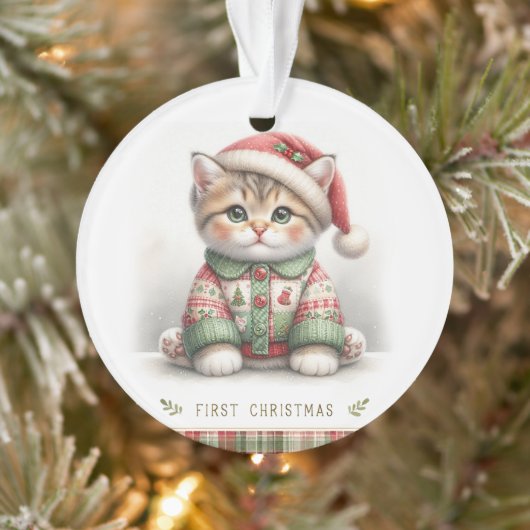 Cozy Kitten in Holiday Sweater Ornament (Baum)