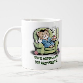 Cozy Kitten with Coffee and Cake – Funny Cat Jumbo-Tasse