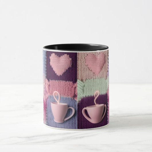 Cozy Knit Heart Patchwork Pink Mugs Combo Set Tasse (Zentrum)