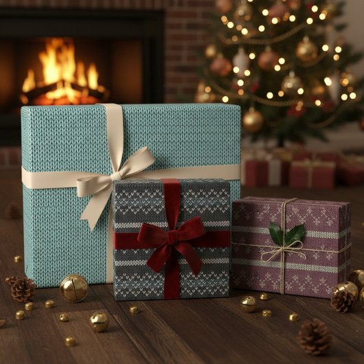Cozy Knit Pattern Wrapping Paper Set Geschenkpapier Set