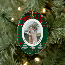 Cozy Knit Sweater Pattern Photo Keramik Ornament