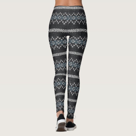 Cozy Knitted Pattern Black and Gray  Leggings (Rückseite)