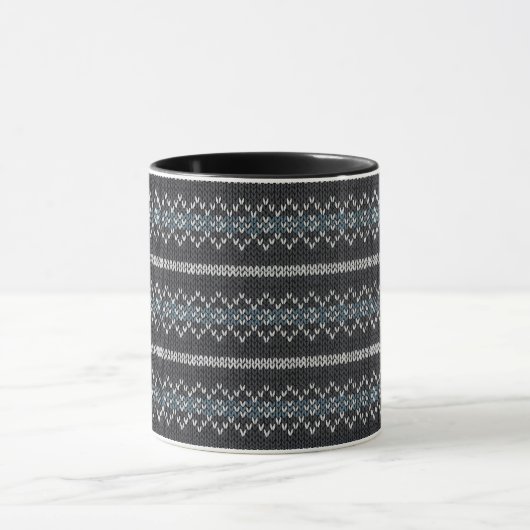 Cozy Knitted Pattern Black and Gray Mug Tasse (Zentrum)