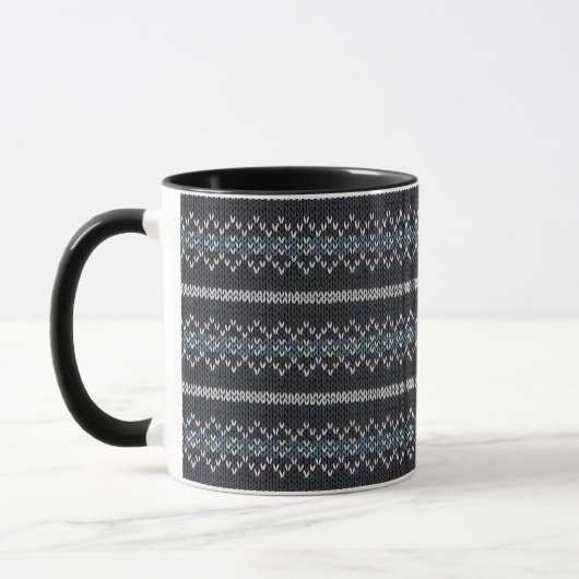 Cozy Knitted Pattern Black and Gray Mug Tasse (Links)