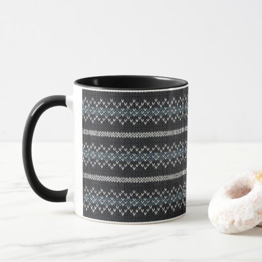 Cozy Knitted Pattern Black and Gray Mug Tasse (Mit Donut)