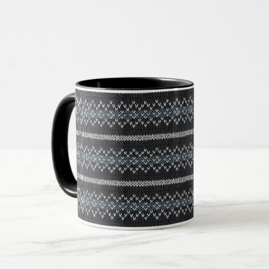 Cozy Knitted Pattern Black and Gray Mug Tasse (Vorderseite Links)