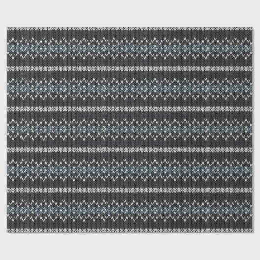 Cozy Knitted Pattern Black and Gray Wrapping Paper Geschenkpapier (Flach)