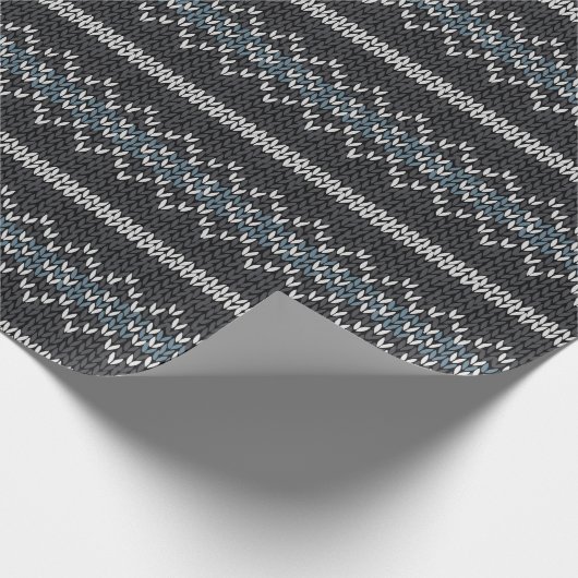 Cozy Knitted Pattern Black and Gray Wrapping Paper Geschenkpapier (Ecke)