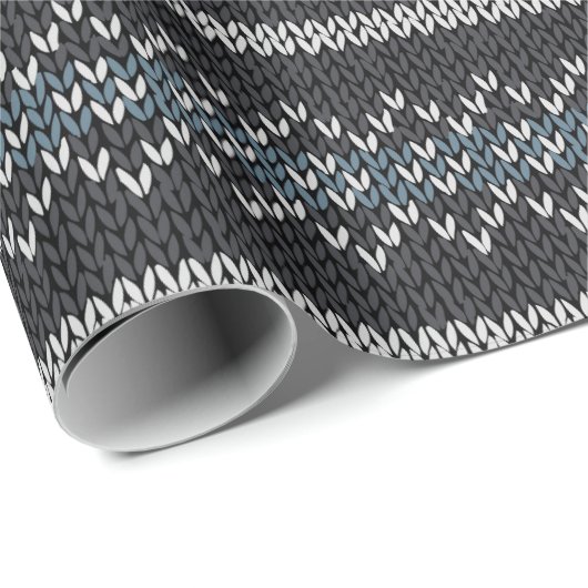 Cozy Knitted Pattern Black and Gray Wrapping Paper Geschenkpapier (Rolleneckpunkt)